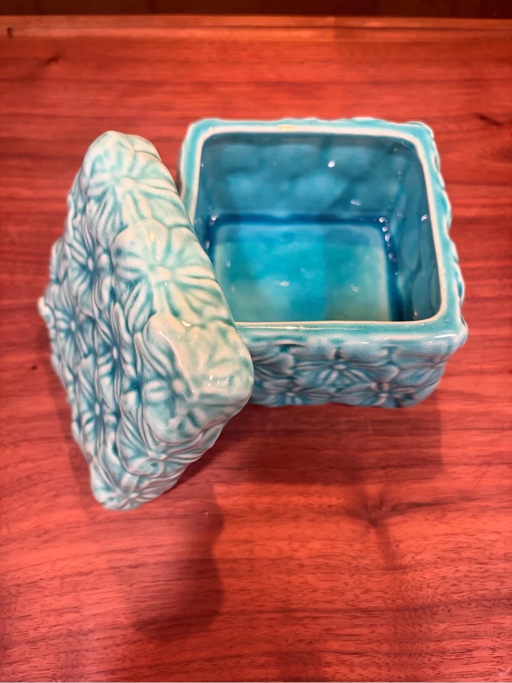 Turquoise Floral Ceramic Trinket Box
